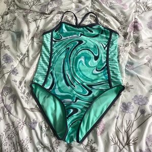 Wonder Nation teal white one peice full body bathing suit